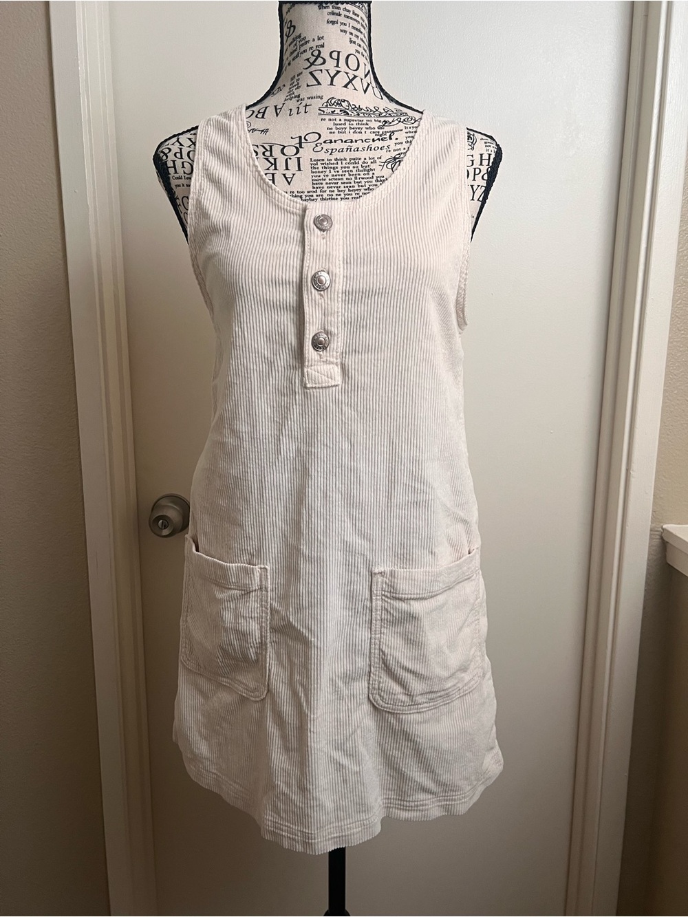 American Eagle White/cream Corduroy Mini Dress cottagecore tank Shift Dress XS